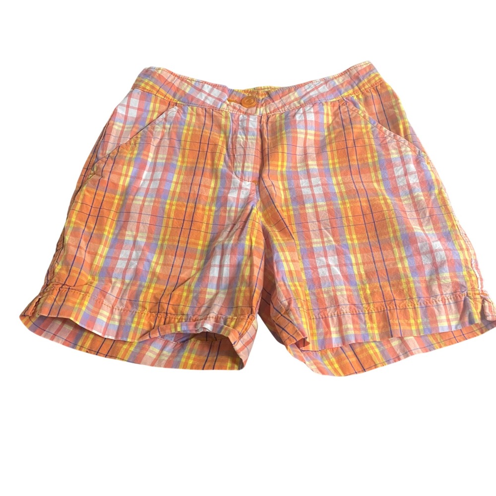 L.L. Bean Shorts Kids Orange Plaid Cotton Casual Summer SIZE 10